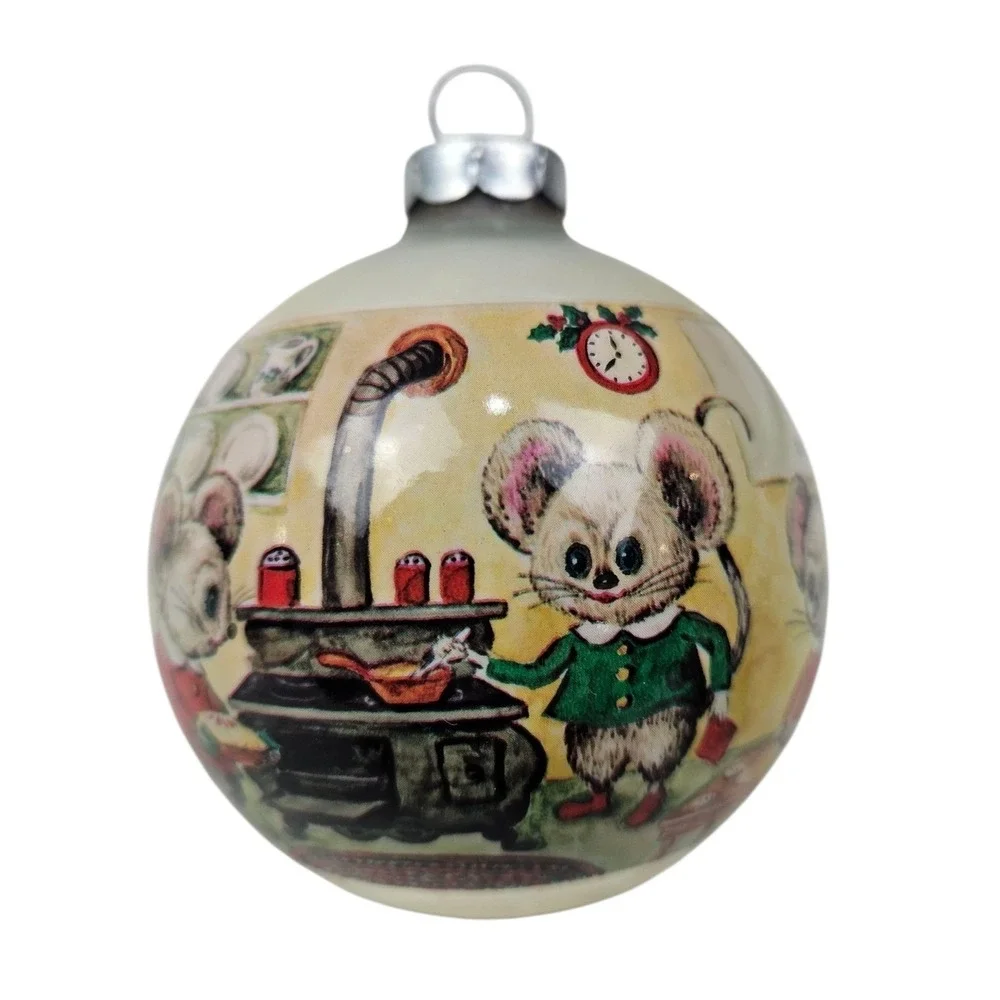 Vtg Corning Glass Works Christmas Ornaments of Mice Family Kitchen Holiday Decor